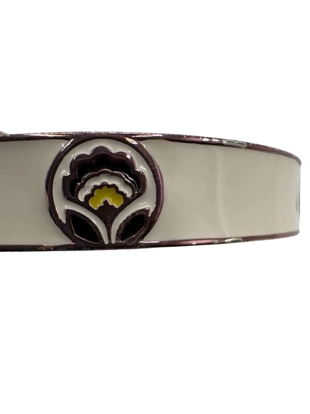 Vera Bradley Enamel Hinged Bangle Bracelet Sunshine Floral White Yellow Black
